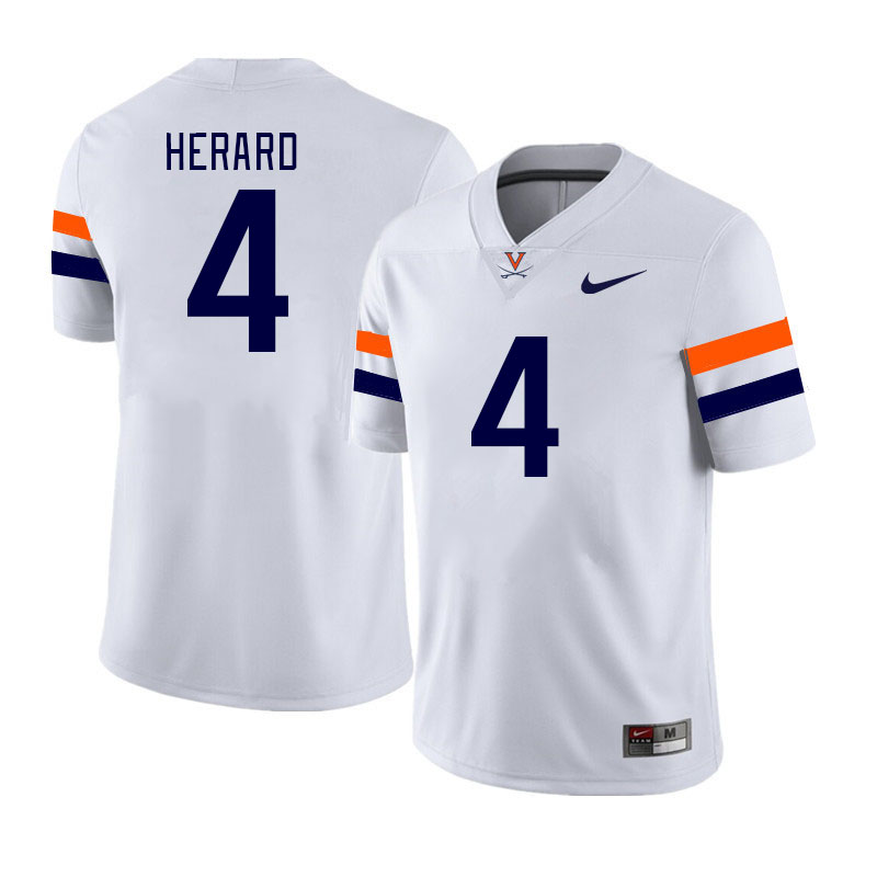 Men #4 Dave Herard Virginia Cavaliers College Football Jerseys Stitched Sale-White - Click Image to Close